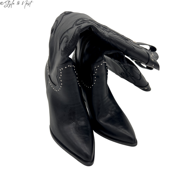 Embroidered Rhinestone Whismigoth Rave Cowboy Boots Knee High Women Size 7 - Picture 7 of 12